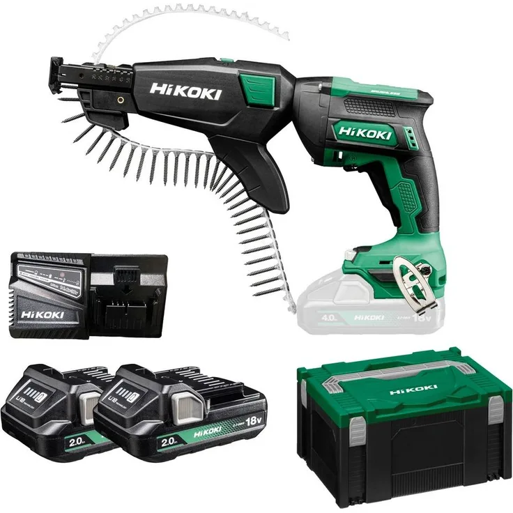 Hikoki Akku Magazinschrauber W18DB WBZ, 18V Trockenbauschrauber mit 2-Gang-Getriebe und 2x2,0Ah Akku