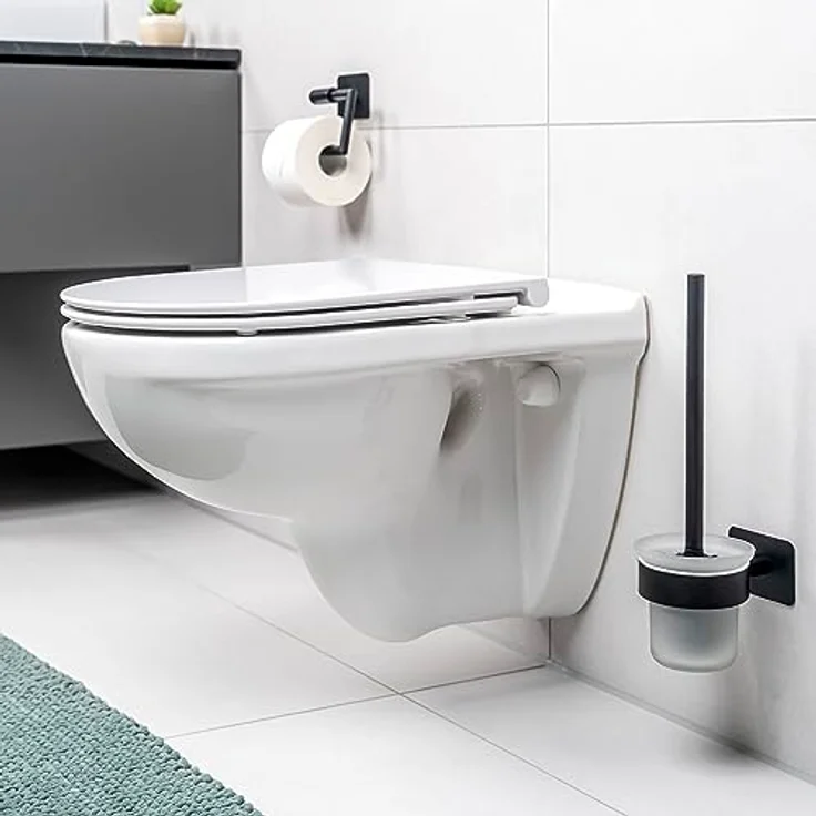 bremermann Bad-Serie Piazza Black Tape - WC-Garnitur selbstklebend Glas & Edelstahl, schwarz - kein Bohren 3M Klebebefestigung – Bild 2
