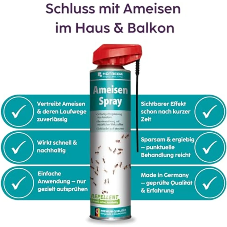 HOTREGA Ameisen Spray Repellent 600 ml | Sofortige Wirkung | Langzeitschutz bis zu 8 Wochen | Gebrauchsfertiges Insektenspray für innen und außen – Bild 2