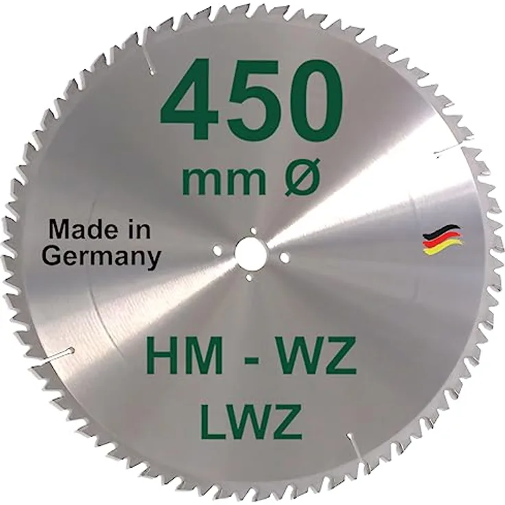 HM Sägeblatt 450 x 30 mm LWZ Hartmetall Präzision Kreissägeblatt 450mm Wechselzahn mit Spanabweiser für Naturholz Hartholz Leimholz Wippsäge Kreissäge Kappsäge Gehrungssäge Brennholzsäge Tischsäge