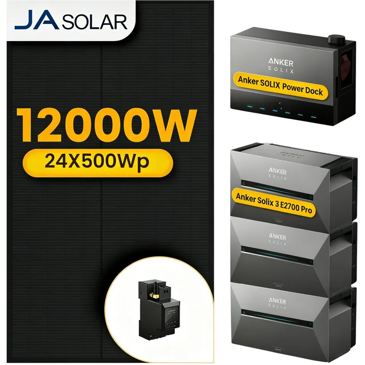 Powerness Anker SOLIX Balkonkraftwerk mit Speicher, 3x Solarbank 3 E2700 Pro & 24x 500W JA Solar Module, modulare Energie-Lösung, maximale Speicherkapazität 64,5 kWh (0% MwSt)