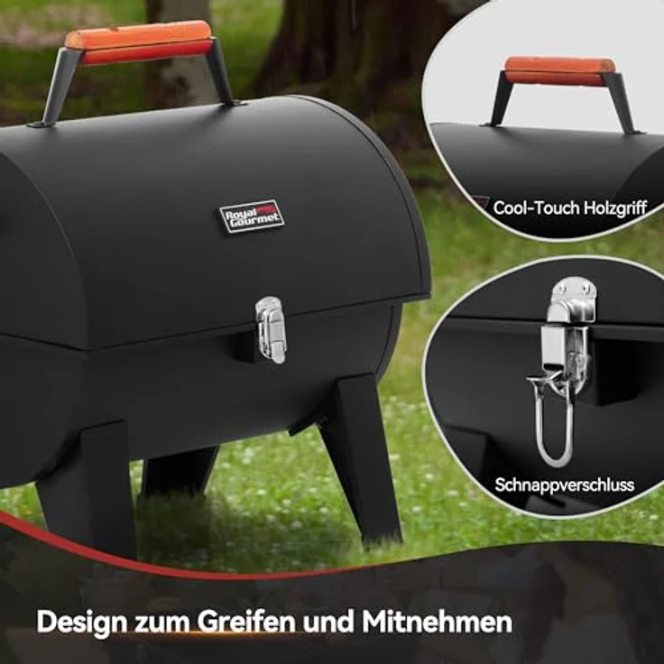 Royal Gourmet Tragbarer Holzkohlegrill mit doppelseitigen Kochbereichen, 44x31,8 cm Grillfläche, Schwarz – Bild 4