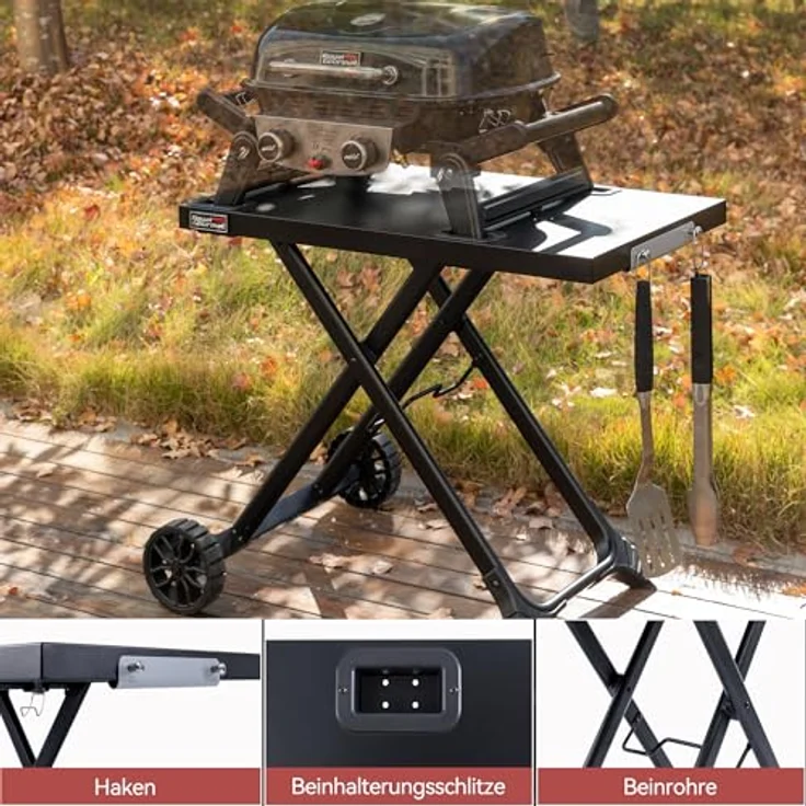 Royal Gourmet Grilltisch Klappbar Grillwagen für Gasgrill, Outdoor Grillständer für Tischgrill, Faltbarer Rollwagen mit Haken, Klapptisch zum Gasgrill GT2005-G Schwarz – Bild 5