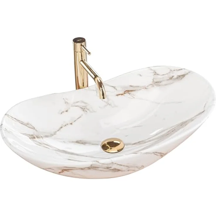 wohnwerk.idee Aufsatzwaschbecken Waschbecken Royal Lava Marmoroptik 60,5x36cm - Einzigartiges Muster aus hochwertigem Keramik in Natursteinoptik – Bild 2