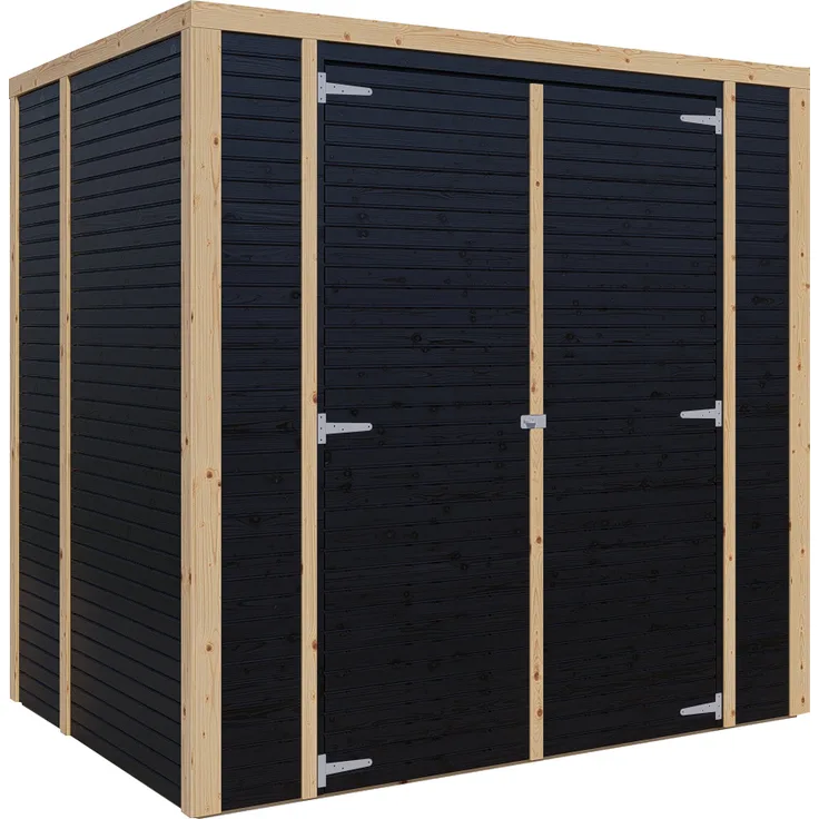 BALTIC CONNEXIONS OÜ Bertilo Gerätehaus Box 2, modernes Flachdach-Gartenhaus mit 18 mm Wänden, schwarz, 208 x 157 cm, hohe Türen für einfachen Zugang