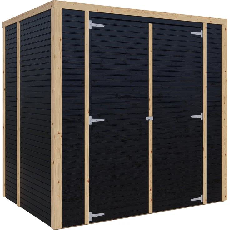 BALTIC CONNEXIONS OÜ Bertilo Gerätehaus Box 2, modernes Flachdach-Gartenhaus mit 18 mm Wänden, schwarz, 208 x 157 cm, hohe Türen für einfachen Zugang