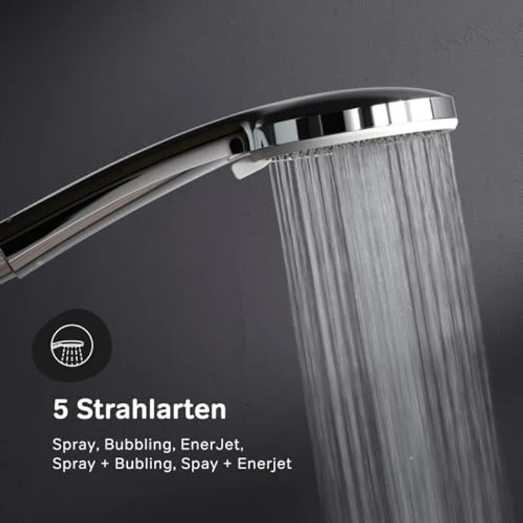 AM.PM Duschsystem Play, Thermostat Duscharmatur mit Regendusche und fünf Strahlarten, Chrom – Bild 4