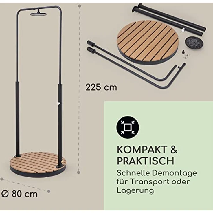 blumfeldt Gartendusche Sumatra Falls Round, Bodendusche für Außen mit rutschfester WPC-Bodenplatte, ohne Stromanschluss, 225 cm Höhe – Bild 6