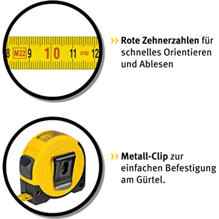 STABILA Taschenbandmaß BM 150, 3 m, Maßband mit metrischer Skala, Sichtfenster für Direktablesung, bruchsicheres ABS-Gehäuse, beweglicher Anfangshaken, Gürtel-Clip, MID-Genauigkeit – Bild 5