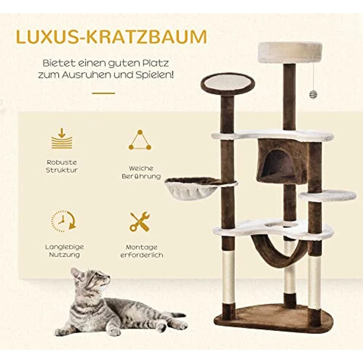 PawHut Katzenbaum Kletterbaum Kratzbaum Höhle Spielbaum Sisalsäulen, Kaffeebraun – Bild 4