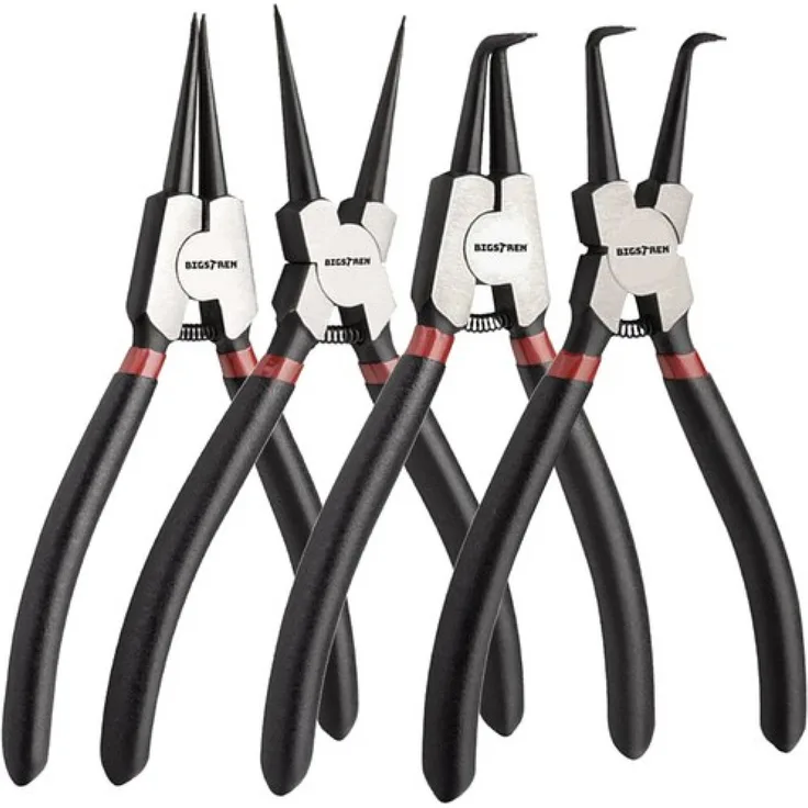 TSB Werk Sicherungsringzange 4tlg Set, Sprengringzangen und Seegeringzange, Feder-Mechanismus, Schwarz/Rot