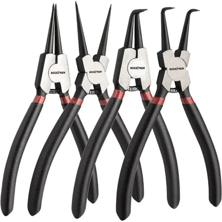 TSB Werk Sicherungsringzange 4tlg Set, Sprengringzangen und Seegeringzange, Feder-Mechanismus, Schwarz/Rot