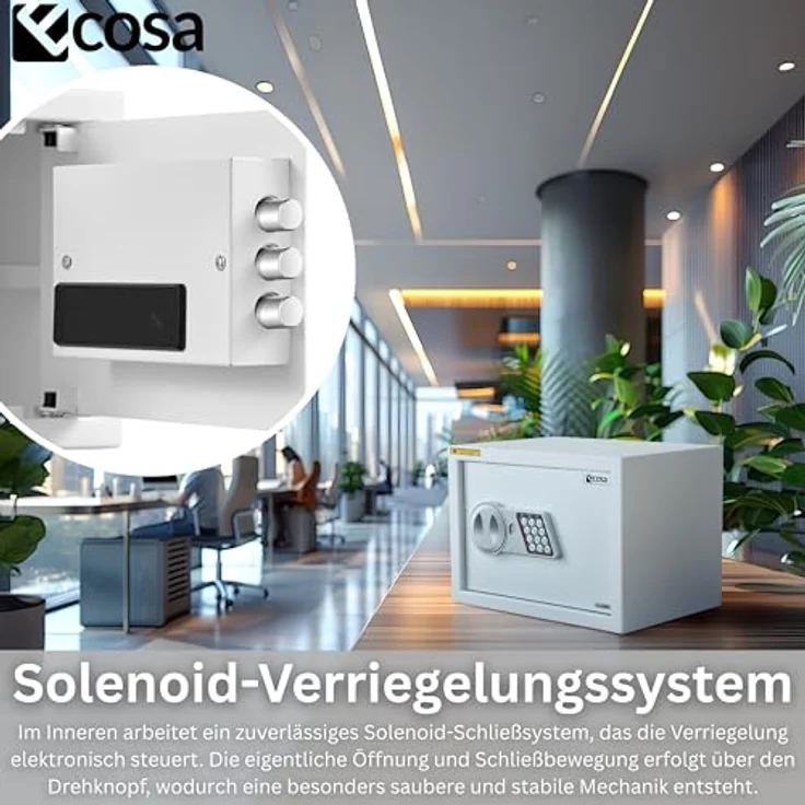 Ecosa ® Elektronischer Tresor Safe 35×25×25cm, Möbeltresor & Wandtresor mit Zahlencode und Schlüssel, 3-fach Verriegelung, feuerfest & wasserdicht, ideal für Zuhause und Büro – Bild 2
