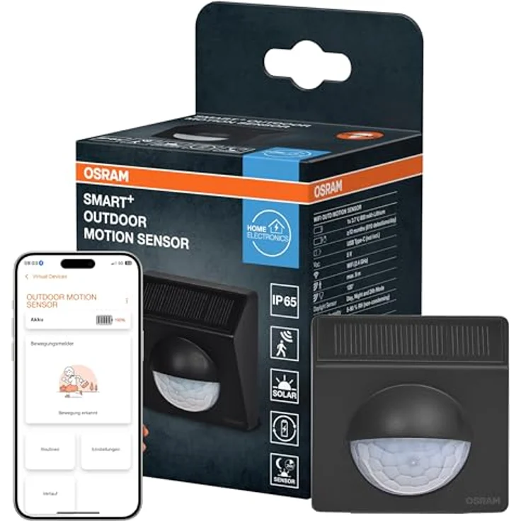 Osram Smart+ WiFi Outdoor Motion Sensor, Bewegungsmelder mit 9 m Reichweite, wetterfest, solarbetrieben, kompatibel mit Google Home und Amazon Alexa – Bild 1