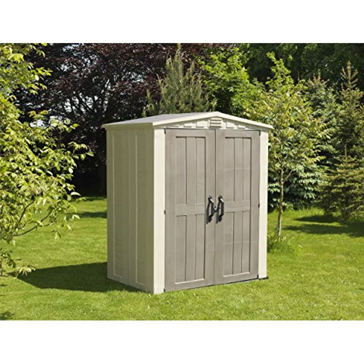 Keter Gerätehaus Factor 6x3, Beige, 3.1m³ Rauminhalt, Außenmaße (B/T/H):178 x 113.5 x 208 cm, wetterfest, wasserdicht, UV-beständig, Outdoor – Bild 3