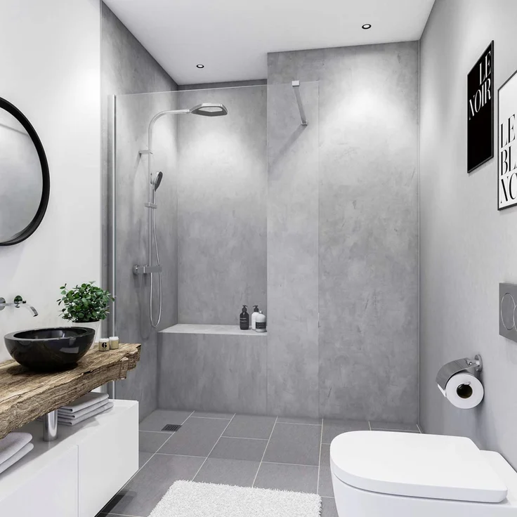 Breuer Duschrückwand Soft-Touch Beton Optik grau Dekor 100 x 210 x 0,3 cm, pflegeleicht, temperaturbeständig, formstabil