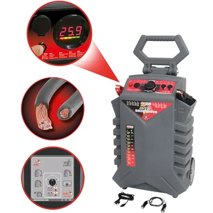 KS Tools Booster 12/24 V, Starthilfe-Gerät für Benzin- und Dieselmotoren mit 3400 A Spitzenstrom, 50 Ah Akkukapazität, robustes Gehäuse und integriertes Ladegerät – Bild 2