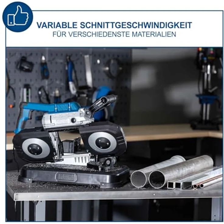 Scheppach MBS1200 Metallbandsäge Metallsäge Bandsäge inkl. Sägeband | 1200W Leistung | Schnitthöhe bis 127mm & Rohrschnitt bis Ø80mm | abnehmbarer Arbeitstisch | LED-Licht | Vario-Speed 0,7-2,4 m/s – Bild 5