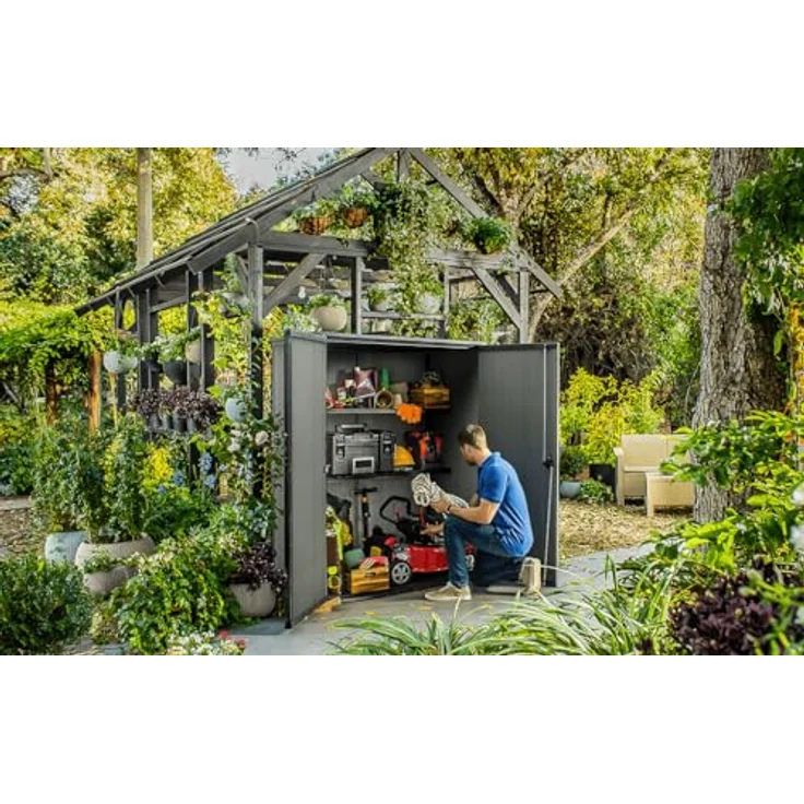 Keter Gartenhaus Gerätehaus Cortina Alto 1400L Grau, Duotech Material, UV-beständig, abschließbarer Deckel – Bild 3
