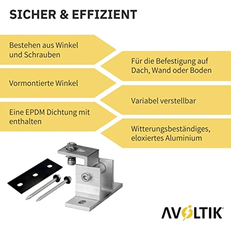Avoltik Solarpanel Halterung 4 Stück I hochwertige Solarmodul Halterung aus robustem Aluminium I PV Modul Halterung inkl. Dichtung & Schrauben I Aufständerung für Solarmodule mit drehbarem Winkel – Bild 4