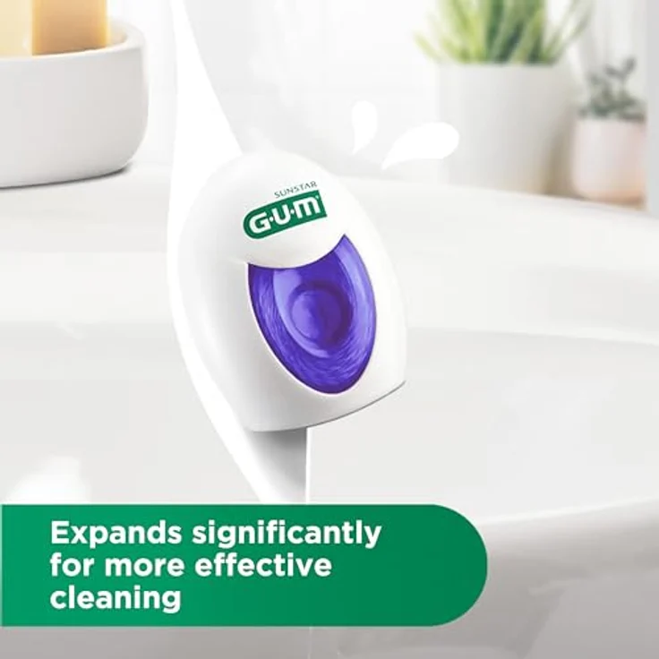 GUM EXPANDING FLOSS, gewachste Zahnseide für enge Zahnzwischenräume, flauschend bei Benutzung, 4x30m (+1 Gratisprobe) – Bild 2