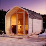 FinnTherm Fasssauna ScandiCube Wave Comfort, 42 mm, 42 mm Wandstärke, nordische Fichte, bronzierte Ganzglastür und -fensterfront