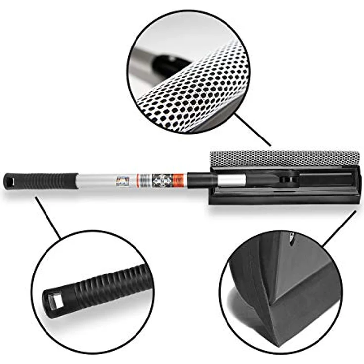 HEYNER® Scheibenreiniger Auto Fensterabzieher Windschutzscheiben Abzieher L25 50-80cm Alu-Teleskop + Schwamm + klappbar – Bild 4