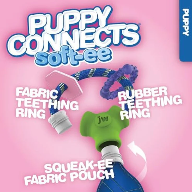JW - Puppy Connects Teething Chew - Kauspielzeug für Welpen - Lindert Zahnschmerzen - Einheitsgröße - Zahnring, Seil, Plastikball – Bild 5