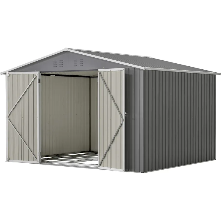 Thanaddo Gartenhaus Metall Gerätehaus Geräteschuppen Inkl. Metallfundament, Grau/Anthrazit, XXXL Modell mit Satteldach