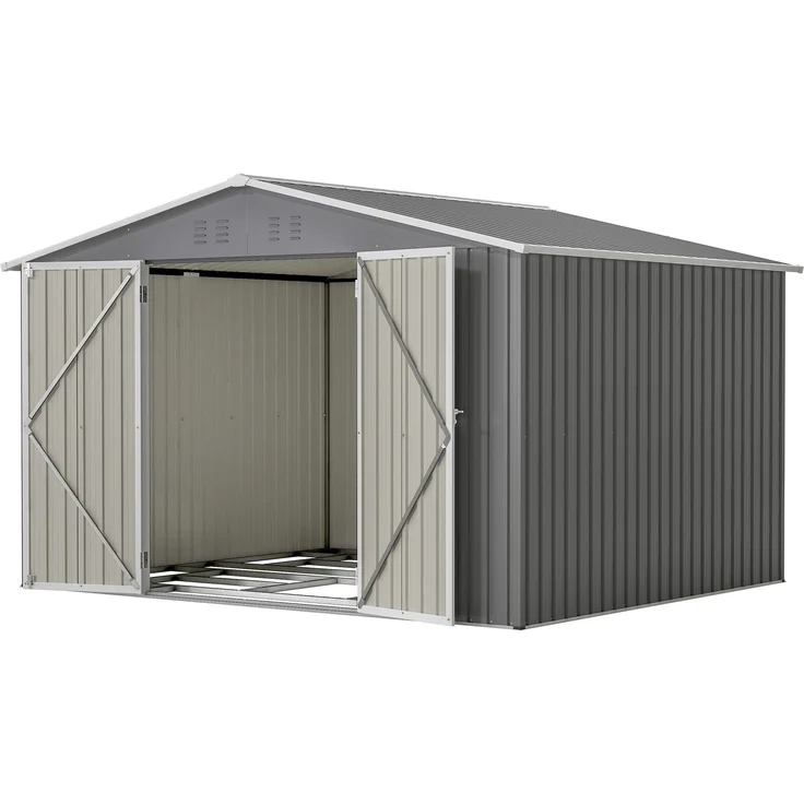 Thanaddo Gartenhaus Metall Gerätehaus Geräteschuppen Inkl. Metallfundament, Grau/Anthrazit, XXXL Modell mit Satteldach