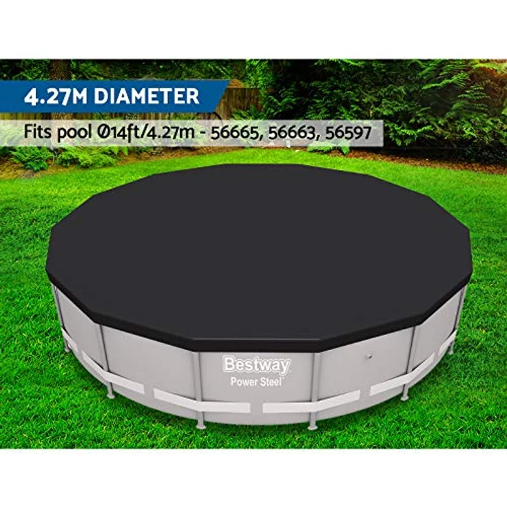 Bestway Flowclear PVC-Abdeckplane D:427 cm, grau, für Steel Pro MAX Pool D:427 cm, Power Steel Pool D:427 cm, Power Steel Deluxe Series Pool D:427 cm – Bild 2