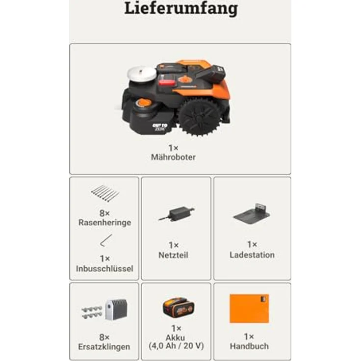 Worx Mähroboter M800 WR308E Landroid Vision Cloud, präzise Navigation, automatische Kartierung, für Rasenflächen bis 800 m² – Bild 9