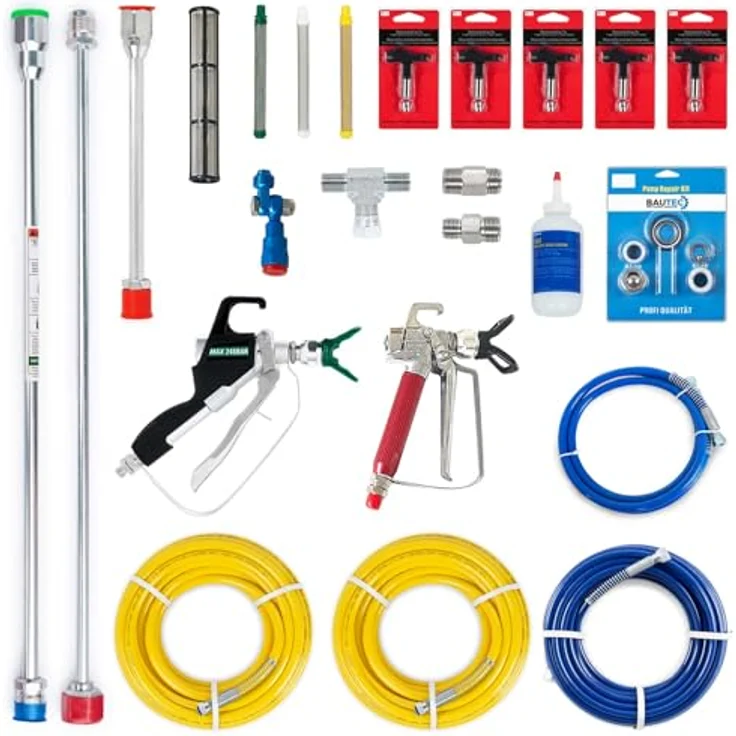 BAUTEC Farbsprühgerät Airless 384, Kolbenpumpe bis 6,3 l/min, Kombi-Set mit Flächenspachtel-Set – Bild 7