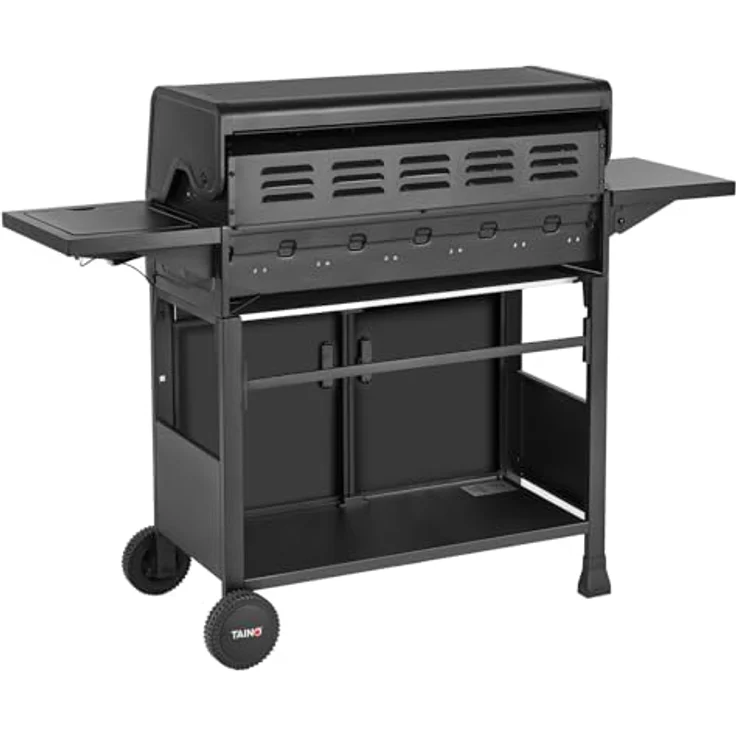 TAINO BRANDO 6+1 Gasgrill, 6 Edelstahl-Hauptbrenner, Seitenkocher, klappbarer Seitentisch, integriertem Thermometer, 77x34 cm Grillfläche – Bild 5