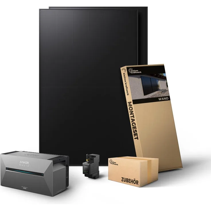 Kleines Kraftwerk Balkonkraftwerk 960W mit Wandhalterung, bifazialen BC-Modulen, Anker Solarbank 3 Pro und 2,7 kWh Speicher