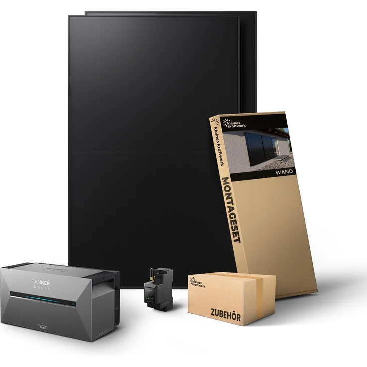 Kleines Kraftwerk Balkonkraftwerk 960W mit Wandhalterung, bifazialen BC-Modulen, Anker Solarbank 3 Pro und 2,7 kWh Speicher