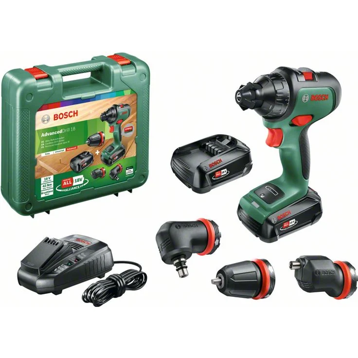 Bosch AdvancedDrill 18 06039B5008 Power for All 18V Akku-Bohrschrauber 2 x 2,5 Ah mit Akku mit Ladegerät mit Tragekoffer mit 3 Aufsätzen – Bild 1