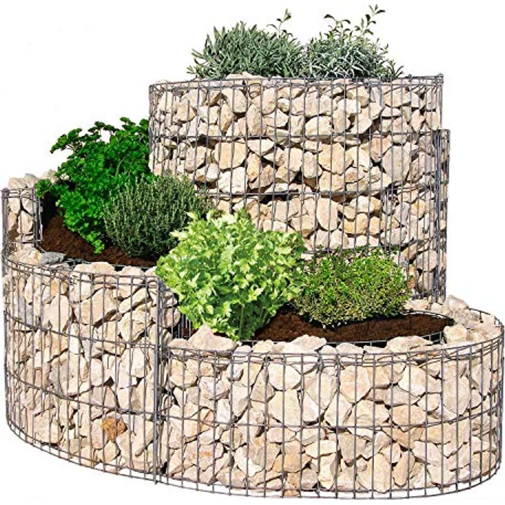 Bellissa Gabionen-Kräuterspirale rund 110x90x20-60cm Maschenweite 25 x 100 mm silber Füllmenge Erde (ca.): 200 l Steinbedarf (ca.): 180 kg Wandung: 8 cm – Bild 1