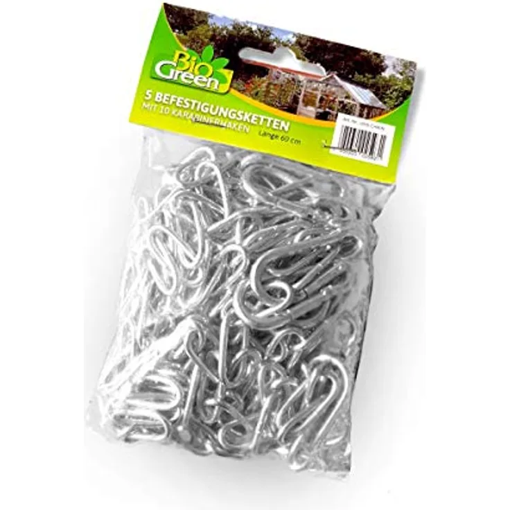 Bio Green 5 Befestigungsketten 60 cm inkl. 10 Karabinerhaken ideale Befestigung im Gewächshaus verzinkt - UHS-CHAIN