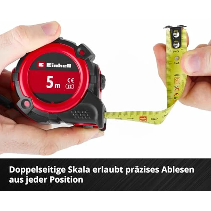 Einhell Bandmaß 5 m, Autolock mit Nylonbeschichtung, Magnet-Endhaken, doppelseitiger Skalierung, stoßfestem Gehäuse, für vielseitigen Einsatz – Bild 3