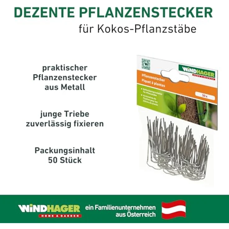Windhager Pflanzenstecker für die Befestigung von Pflanzentrieben an Kokos-Pflanzstäben, Schwarz, 50 Stück, 06194 metallic – Bild 5