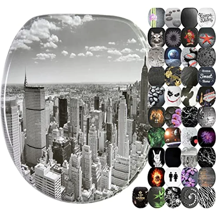 Sanilo WC Sitz Skyline New York, Toilettendeckel mit Absenkautomatik aus stabilem Holz, antibakterieller Oberfläche, passend für alle WC-Becken – Bild 1