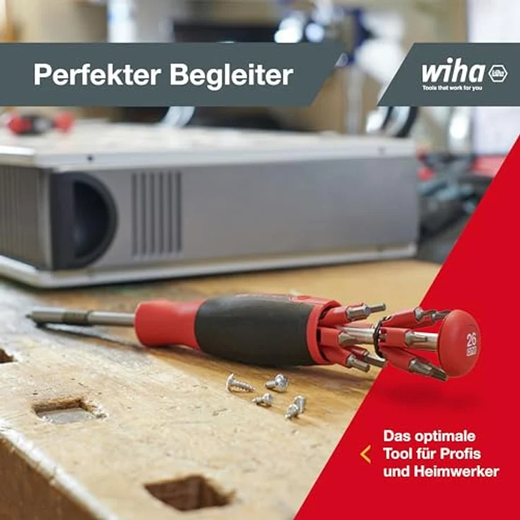 Wiha Schraubendreher mit Bit Magazin LiftUp 25 magnetisch gemischt mit 12 Bits, 1-4'' in Blister (38605), Bits im Griff, langlebig, universell, Bitsatz, Bithalter, platzsparend, kompakt, stabil – Bild 6