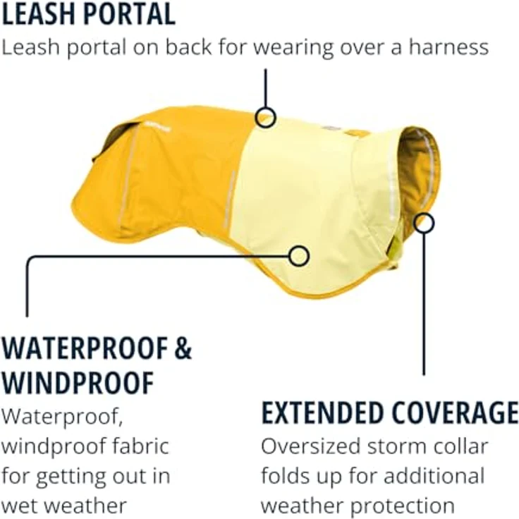 RUFFWEAR Sun Shower X-Small Hunde-Regenjacke, Allwetter-Hundemantel, wasserdichte Hundejacke, leichte wetterfeste Hundeweste und Hunde-Regenmantel, Mineralgelb – Bild 4
