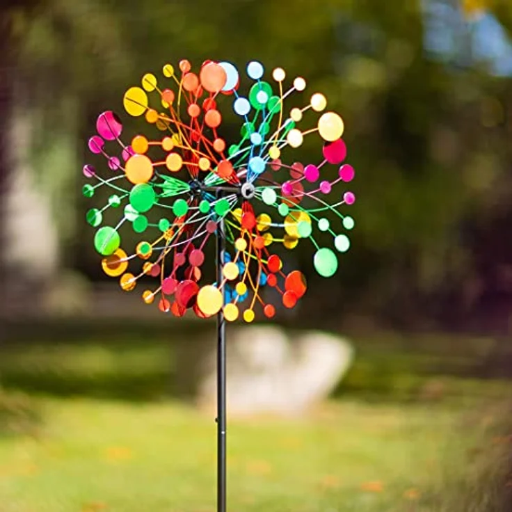 Kinetic Art Metall Windspiel - Multi-colored Kaleidoscope Duett, inkl. Bodenanker, 3D-Optik, bunte magische Windspiele für den Garten – Bild 5