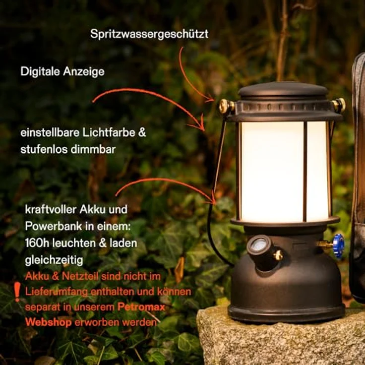 Petromax LM500, Dimmbare LED-Laterne mit 500 Lumen, Powerbank-Funktion, Retro-inspiriertes Design, ideal für Camping und Outdoor-Abenteuer – Bild 3