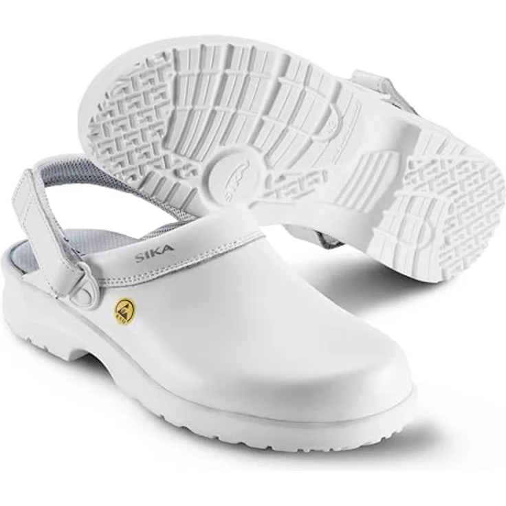 Sika Arbeitsschuh Fusion ESD offener Clog mit verstellbarem Fersenriemen, Weiß, Größe 38, rutschhemmende und stoßabsorbierende Sohle