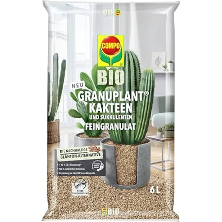 COMPO Bio GRANUPLANT® Kakteen Pflanzgranulat, 6 L, nachhaltiges Granulat aus 100 % natürlichem Bimsstein, grau/beige