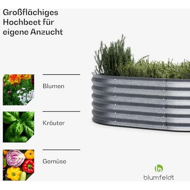 blumfeldt High Grow Extended Hochbeet - 300-l-Hochbeet aus Galvalume-Stahl, Rost- und Frostsicher, 150 x 60 x 43 cm, Halbrundes Design, Garten, Blumen, Gemüse, Einfache Montage – Bild 4