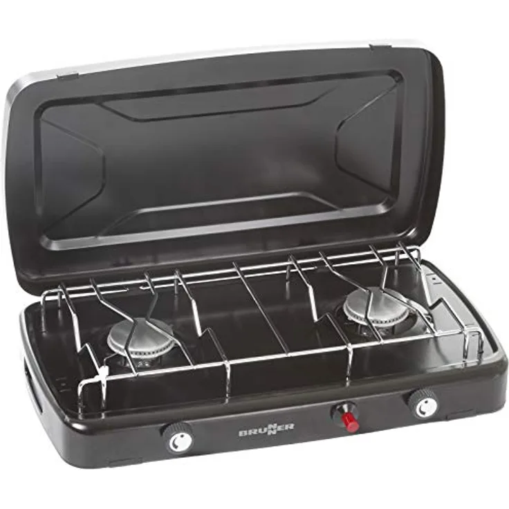 Brunner Phoenix 50, Gaskocher mit 2 regelbaren Brennern, abnehmbarem Rost und 2,4 kW Brennleistung, kompakt und leicht zu transportieren
